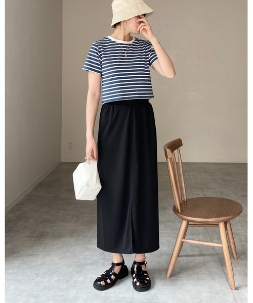 She's Closet（シーズクローゼット）の「クルーネックリンガーボーダー半袖クロップドTシャツ（Tシャツ/カットソー・レディース・ホワイト/ネイビー/グリーン/ミント・FREE）」の17枚目の写真