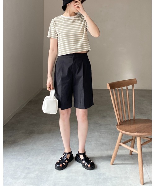 She's Closet（シーズクローゼット）の「クルーネックリンガーボーダー半袖クロップドTシャツ（Tシャツ/カットソー・レディース・ホワイト/ネイビー/グリーン/ミント・FREE）」の20枚目の写真
