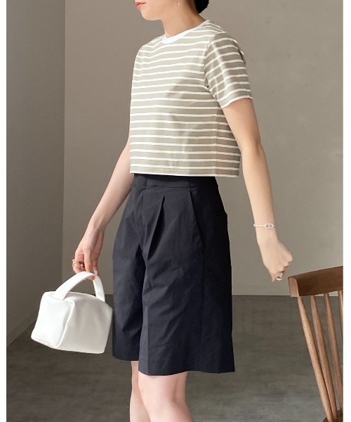 She's Closet（シーズクローゼット）の「クルーネックリンガーボーダー半袖クロップドTシャツ（Tシャツ/カットソー・レディース・ホワイト/ネイビー/グリーン/ミント・FREE）」の21枚目の写真