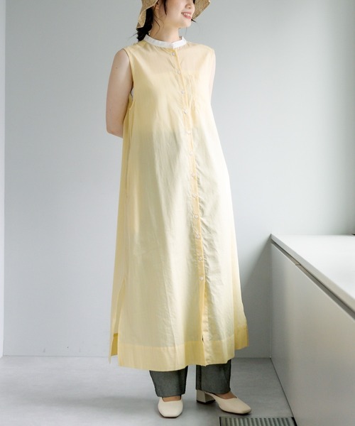 PUAL CE CIN（ピュアルセシン）の「クレリック ノースリーブワンピース（ワンピース・レディース・ベージュ/スミクロ/ブルー系/イエロー系・FREE）」の4枚目の写真