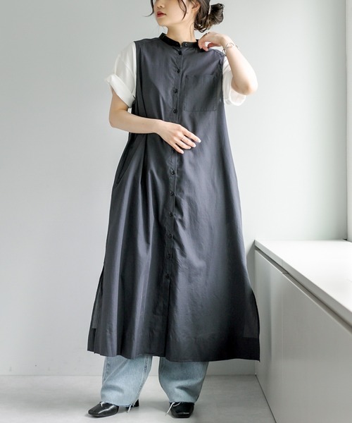 PUAL CE CIN（ピュアルセシン）の「クレリック ノースリーブワンピース（ワンピース・レディース・ベージュ/スミクロ/ブルー系/イエロー系・FREE）」の2枚目の写真