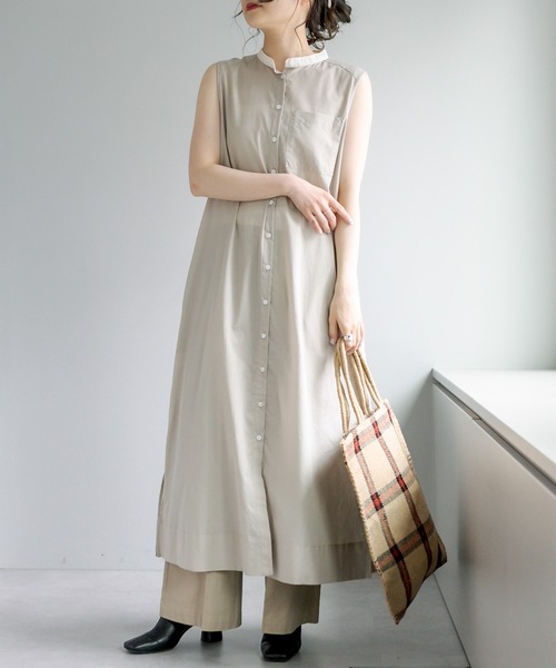 PUAL CE CIN（ピュアルセシン）の「クレリック ノースリーブワンピース（ワンピース・レディース・ベージュ/スミクロ/ブルー系/イエロー系・FREE）」の5枚目の写真