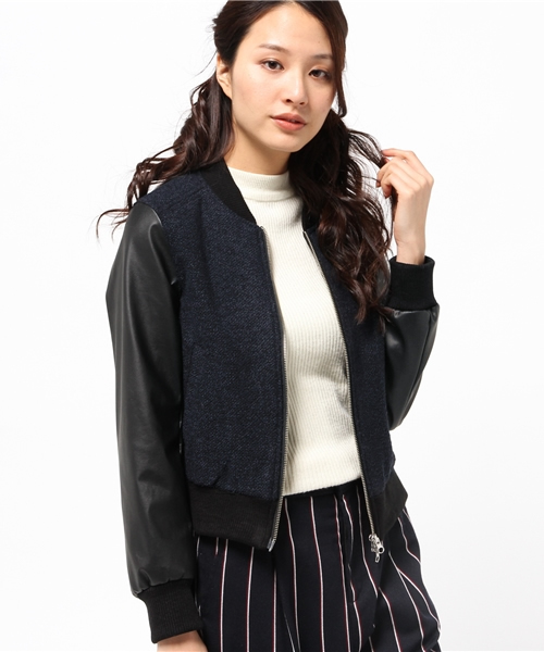 OUTLET(アウトレット)の「【Chez toi】Fレザー×ブークレスタジャン(スタジャン・レディース・キャメル/ネイビー・MEDIUM)」の2枚目の写真
