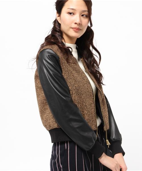 OUTLET(アウトレット)の「【Chez toi】Fレザー×ブークレスタジャン(スタジャン・レディース・キャメル/ネイビー・MEDIUM)」の1枚目の写真