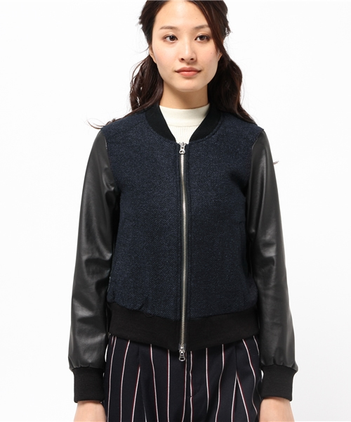 OUTLET(アウトレット)の「【Chez toi】Fレザー×ブークレスタジャン(スタジャン・レディース・キャメル/ネイビー・MEDIUM)」の3枚目の写真