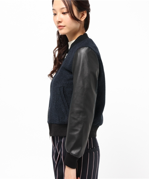 OUTLET(アウトレット)の「【Chez toi】Fレザー×ブークレスタジャン(スタジャン・レディース・キャメル/ネイビー・MEDIUM)」の4枚目の写真