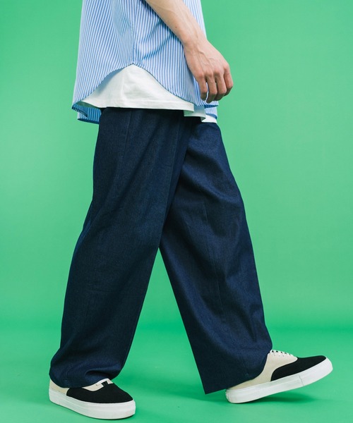 Ressaca(レサーカ)の「センタープレスワイドストレートパンツ ツイル デニム(チノパンツ・メンズ・ライトブルー/ブラック/ベージュ/パープル/ブラウン/インディゴブルー/グリーン/クリーム・M/L/XL)」の16枚目の写真