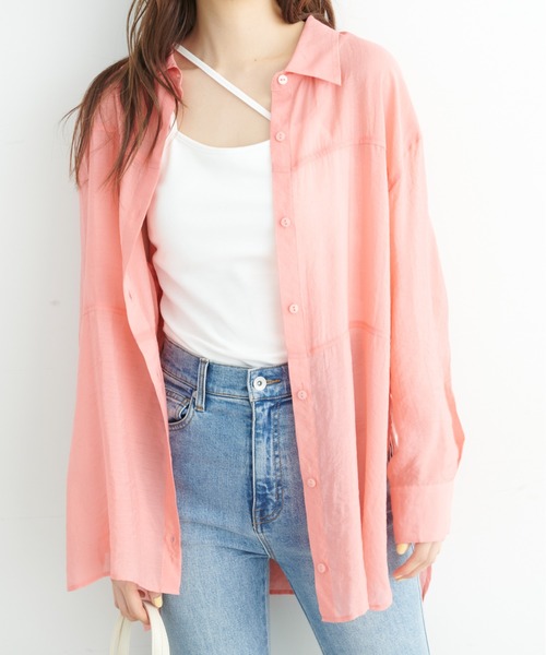 FREE'S MART（フリーズマート）の「◆切替シアーシャツ（シャツ/ブラウス・レディース・ホワイト/ピンク/グリーン・SMALL/MEDIUM）」の3枚目の写真