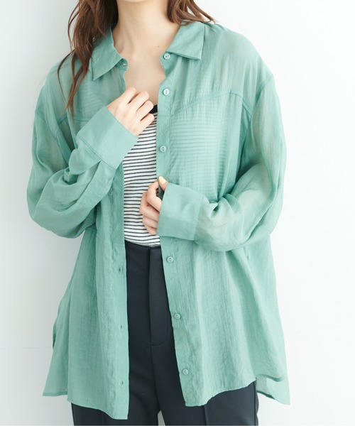 FREE'S MART（フリーズマート）の「◆切替シアーシャツ（シャツ/ブラウス・レディース・ホワイト/ピンク/グリーン・SMALL/MEDIUM）」の2枚目の写真