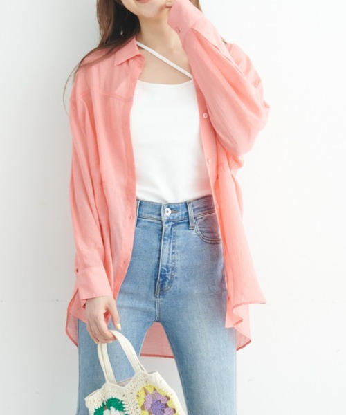 FREE'S MART（フリーズマート）の「◆切替シアーシャツ（シャツ/ブラウス・レディース・ホワイト/ピンク/グリーン・SMALL/MEDIUM）」の8枚目の写真