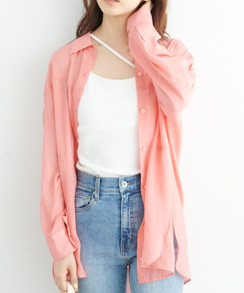 FREE'S MART（フリーズマート）の「◆切替シアーシャツ（シャツ/ブラウス・レディース・ホワイト/ピンク/グリーン・SMALL/MEDIUM）」の5枚目の写真