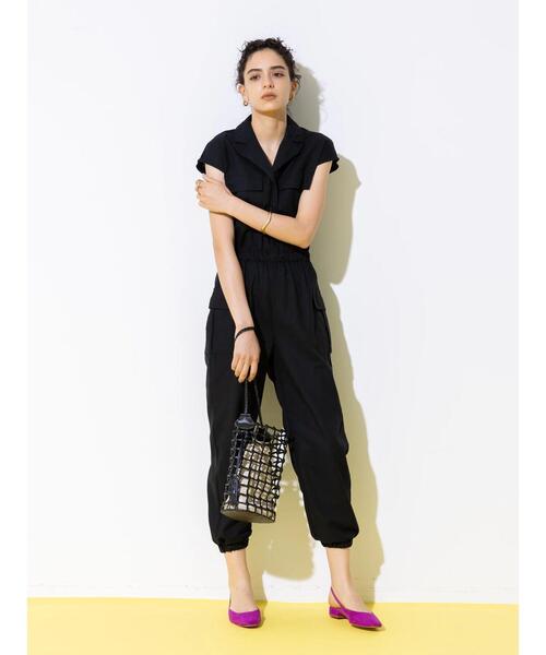 koe（コエ）の「カーゴポケットオールインワン＊（サロペット/オーバーオール・レディース・グレイッシュベージュ/ブラック・FREE）」の9枚目の写真