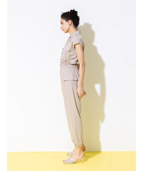koe（コエ）の「カーゴポケットオールインワン＊（サロペット/オーバーオール・レディース・グレイッシュベージュ/ブラック・FREE）」の10枚目の写真