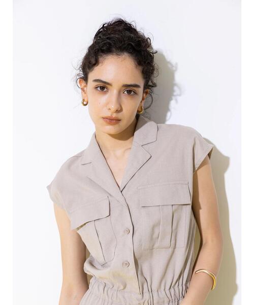 koe（コエ）の「カーゴポケットオールインワン＊（サロペット/オーバーオール・レディース・グレイッシュベージュ/ブラック・FREE）」の14枚目の写真