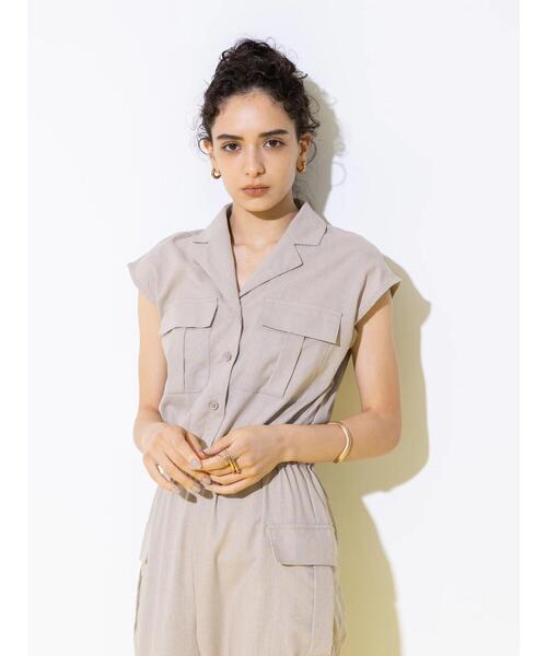 koe（コエ）の「カーゴポケットオールインワン＊（サロペット/オーバーオール・レディース・グレイッシュベージュ/ブラック・FREE）」の4枚目の写真