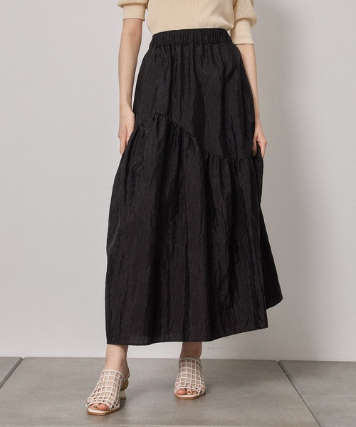 PUBLIC TOKYO（パブリックトウキョウ）の「ナイロンウェーブラインフレアスカート/ウォッシャブル（スカート・レディース・ブラック/カーキ・FREE）」の6枚目の写真