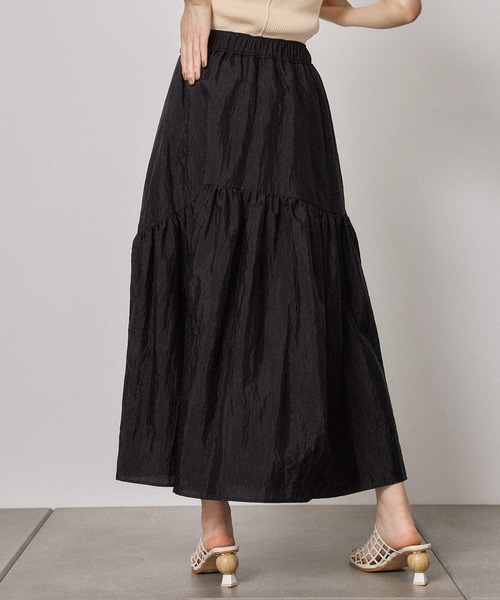 PUBLIC TOKYO（パブリックトウキョウ）の「ナイロンウェーブラインフレアスカート/ウォッシャブル（スカート・レディース・ブラック/カーキ・FREE）」の14枚目の写真