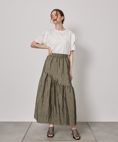 PUBLIC TOKYO（パブリックトウキョウ）の「ナイロンウェーブラインフレアスカート/ウォッシャブル（スカート・レディース・ブラック/カーキ・FREE）」の7枚目の写真