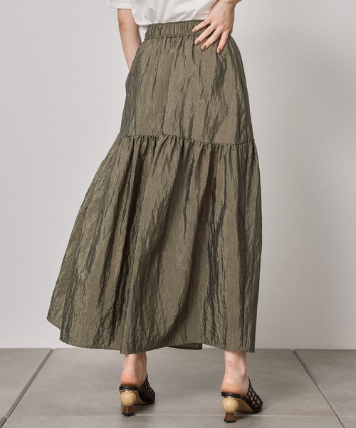 PUBLIC TOKYO（パブリックトウキョウ）の「ナイロンウェーブラインフレアスカート/ウォッシャブル（スカート・レディース・ブラック/カーキ・FREE）」の9枚目の写真