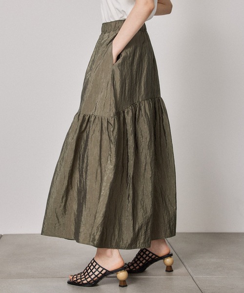 PUBLIC TOKYO（パブリックトウキョウ）の「ナイロンウェーブラインフレアスカート/ウォッシャブル（スカート・レディース・ブラック/カーキ・FREE）」の11枚目の写真