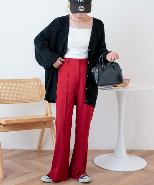 WEGO（ウィゴー）の「WEGO/ピンタックフレアパンツ（スラックス・レディース・ブラック/レッド/アイボリー/グリーン系その他・SMALL/MEDIUM）」の12枚目の写真