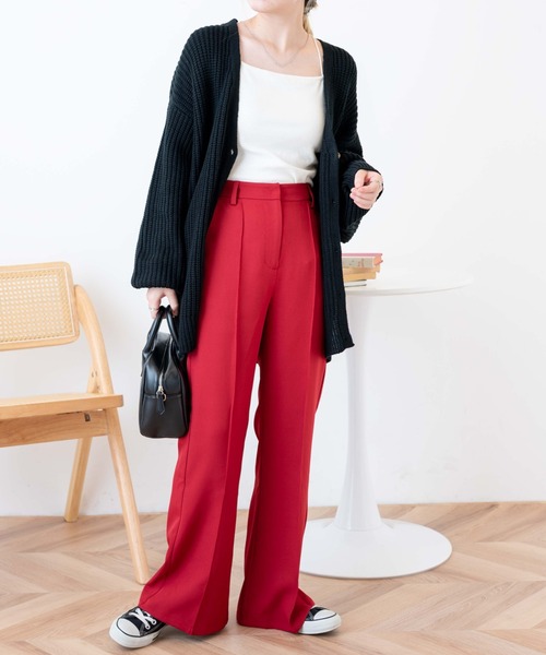 WEGO（ウィゴー）の「WEGO/ピンタックフレアパンツ（スラックス・レディース・ブラック/レッド/アイボリー/グリーン系その他・SMALL/MEDIUM）」の13枚目の写真