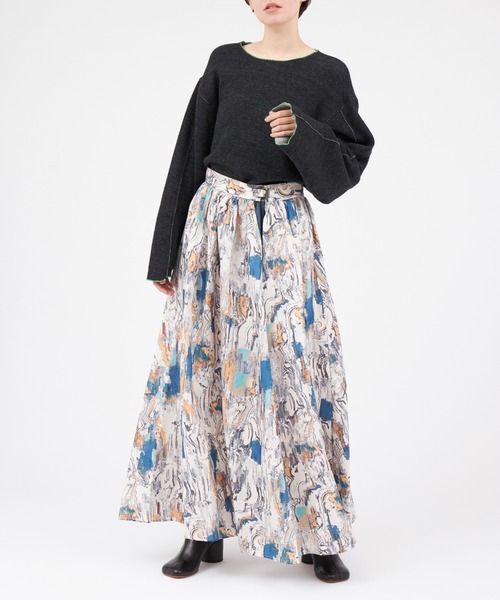 PONTI(ポンティ)の「PONTI Nought Print Volume Long Skirt(スカート・レディース・ホワイト・1/2)」の4枚目の写真
