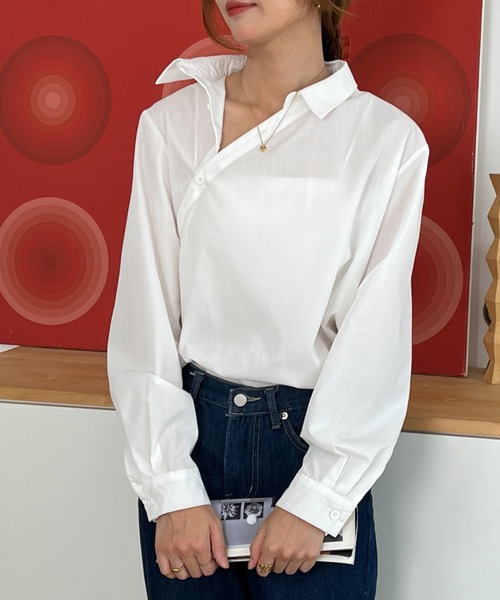 ECLIN（エクラン）の「アシンメトリーデザインルーズシャツ（Tシャツ/カットソー・レディース・ホワイト/ブラック/ブルー/ブラック系その他・S/M）」の10枚目の写真