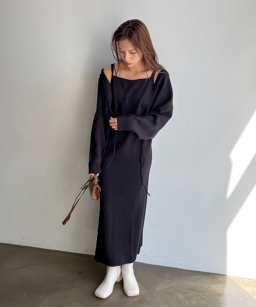 feepur(フェピュール)の「【ハンドウォッシャブル】2wayボレロ×キャミワンピースSET(ワンピース・レディース・ブラック/ブラウン/杢グレー・MEDIUM/TALL)」の5枚目の写真