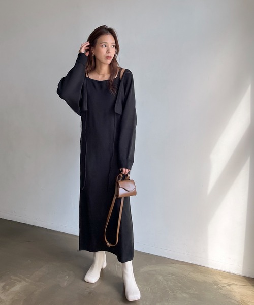 feepur(フェピュール)の「【ハンドウォッシャブル】2wayボレロ×キャミワンピースSET(ワンピース・レディース・ブラック/ブラウン/杢グレー・MEDIUM/TALL)」の7枚目の写真