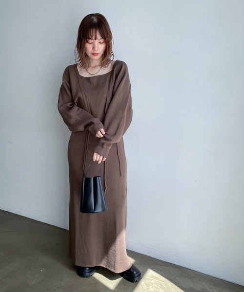 feepur(フェピュール)の「【ハンドウォッシャブル】2wayボレロ×キャミワンピースSET(ワンピース・レディース・ブラック/ブラウン/杢グレー・MEDIUM/TALL)」の9枚目の写真