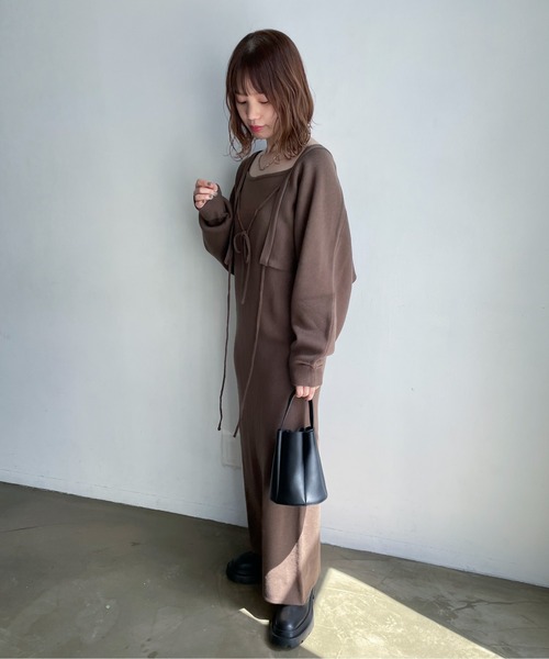 feepur(フェピュール)の「【ハンドウォッシャブル】2wayボレロ×キャミワンピースSET(ワンピース・レディース・ブラック/ブラウン/杢グレー・MEDIUM/TALL)」の10枚目の写真