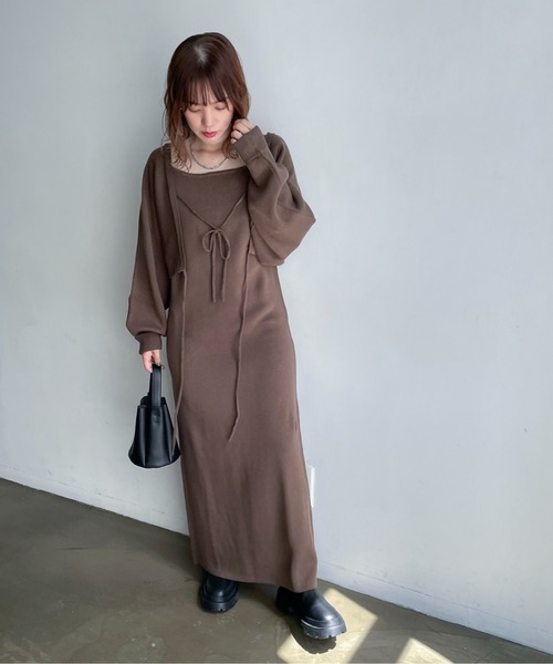 feepur(フェピュール)の「【ハンドウォッシャブル】2wayボレロ×キャミワンピースSET(ワンピース・レディース・ブラック/ブラウン/杢グレー・MEDIUM/TALL)」の12枚目の写真