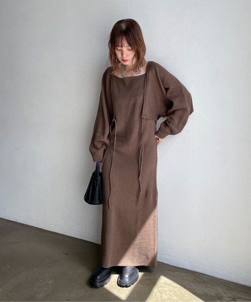 feepur(フェピュール)の「【ハンドウォッシャブル】2wayボレロ×キャミワンピースSET(ワンピース・レディース・ブラック/ブラウン/杢グレー・MEDIUM/TALL)」の14枚目の写真