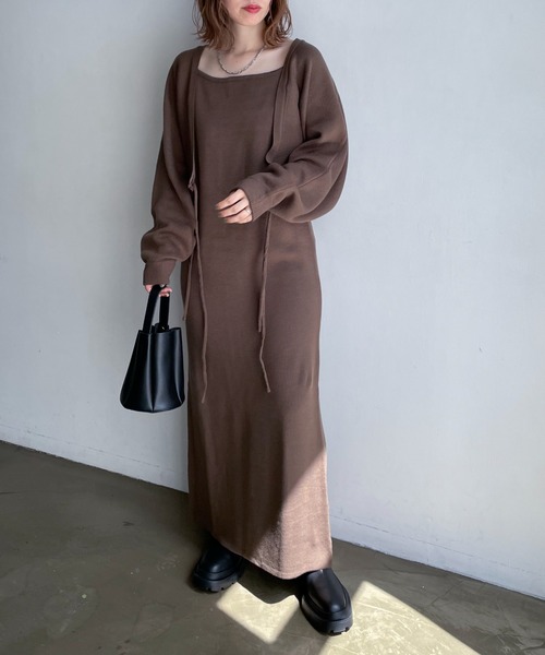 feepur(フェピュール)の「【ハンドウォッシャブル】2wayボレロ×キャミワンピースSET(ワンピース・レディース・ブラック/ブラウン/杢グレー・MEDIUM/TALL)」の22枚目の写真