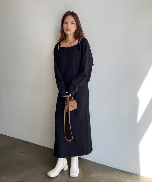 feepur(フェピュール)の「【ハンドウォッシャブル】2wayボレロ×キャミワンピースSET(ワンピース・レディース・ブラック/ブラウン/杢グレー・MEDIUM/TALL)」の4枚目の写真