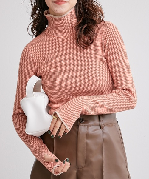 CIAOPANIC TYPY（チャオパニックティピー）の「□【新色追加】アンチピリングボーダー配色ステッチタートルニット（ニット/セーター・レディース・オフホワイト/サックスブルー/ピンク/グレー系その他/グレー/ネイビー/パープル・ONE SIZE）」の4枚目の写真