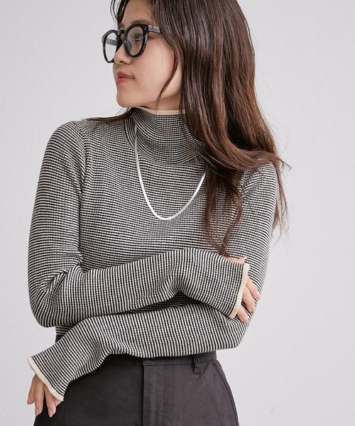 CIAOPANIC TYPY（チャオパニックティピー）の「□【新色追加】アンチピリングボーダー配色ステッチタートルニット（ニット/セーター・レディース・オフホワイト/サックスブルー/ピンク/グレー系その他/グレー/ネイビー/パープル・ONE SIZE）」の20枚目の写真