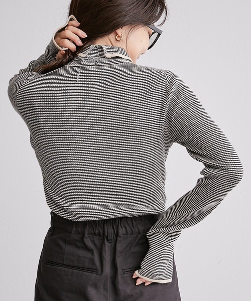 CIAOPANIC TYPY（チャオパニックティピー）の「□【新色追加】アンチピリングボーダー配色ステッチタートルニット（ニット/セーター・レディース・オフホワイト/サックスブルー/ピンク/グレー系その他/グレー/ネイビー/パープル・ONE SIZE）」の8枚目の写真