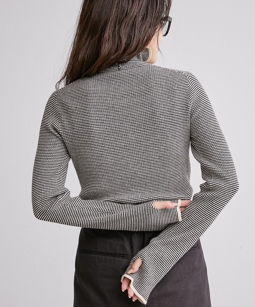 CIAOPANIC TYPY（チャオパニックティピー）の「□【新色追加】アンチピリングボーダー配色ステッチタートルニット（ニット/セーター・レディース・オフホワイト/サックスブルー/ピンク/グレー系その他/グレー/ネイビー/パープル・ONE SIZE）」の14枚目の写真