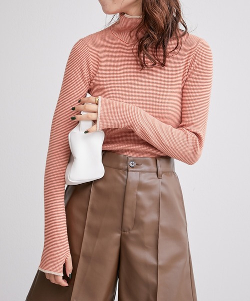 CIAOPANIC TYPY（チャオパニックティピー）の「□【新色追加】アンチピリングボーダー配色ステッチタートルニット（ニット/セーター・レディース・オフホワイト/サックスブルー/ピンク/グレー系その他/グレー/ネイビー/パープル・ONE SIZE）」の9枚目の写真