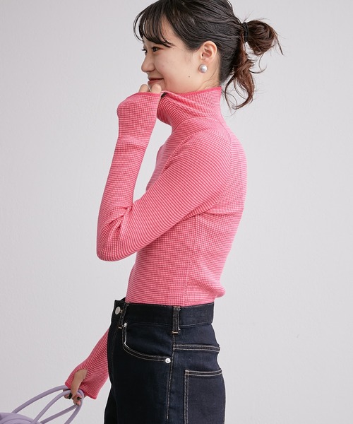 CIAOPANIC TYPY（チャオパニックティピー）の「□【新色追加】アンチピリングボーダー配色ステッチタートルニット（ニット/セーター・レディース・オフホワイト/サックスブルー/ピンク/グレー系その他/グレー/ネイビー/パープル・ONE SIZE）」の18枚目の写真