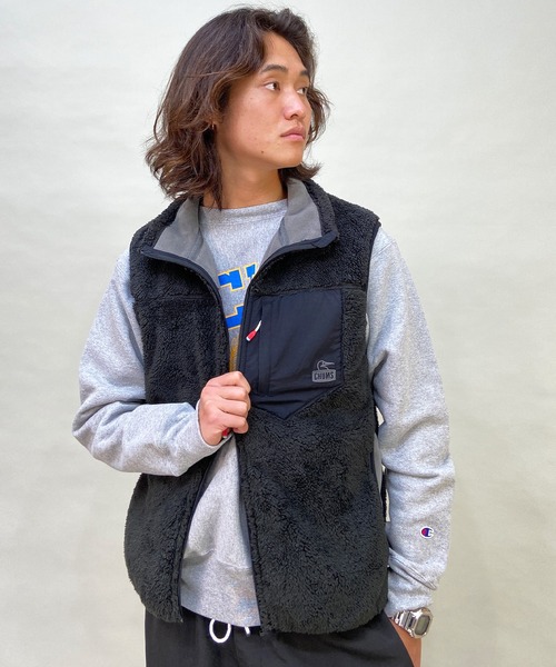 CHUMS(チャムス)の「CHUMS/チャムス ワンポイント ロゴ刺繍 ボンディングフリースベスト CH04-1278(ベスト・メンズ・ブラック/マルチ/グレー・M/L/XL)」の15枚目の写真
