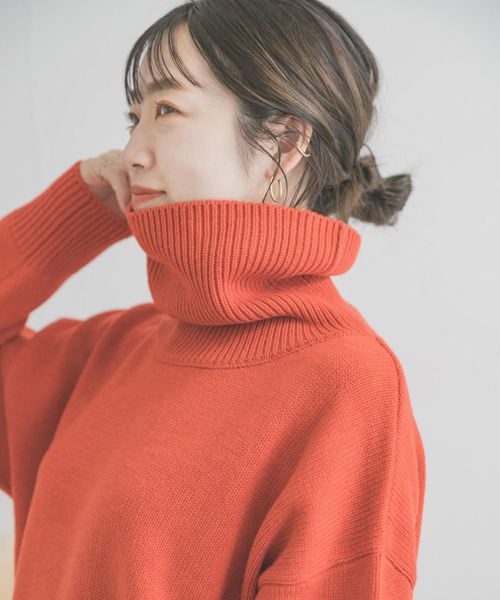 ITEMS URBANRESEARCH(アイテムズ アーバンリサーチ)の「タートルネックニットプルオーバー(ニット/セーター・レディース・オレンジ/オフホワイト/ネイビー・FREE)」の16枚目の写真