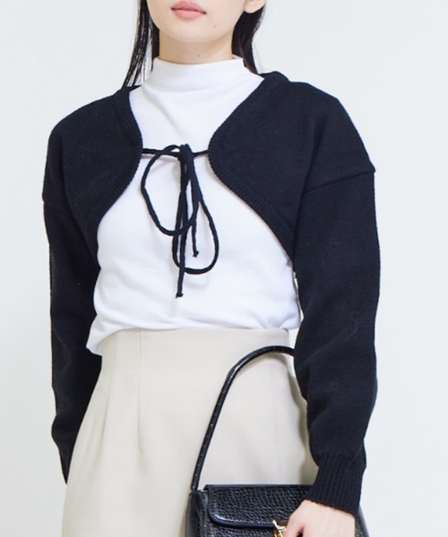 solleim（ソルレム）の「フロントリボンショートボレロカーディガン（カーディガン/ボレロ・レディース・ブラック/アイボリー・M）」の9枚目の写真