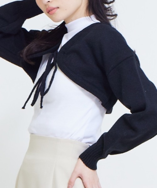solleim（ソルレム）の「フロントリボンショートボレロカーディガン（カーディガン/ボレロ・レディース・ブラック/アイボリー・M）」の10枚目の写真