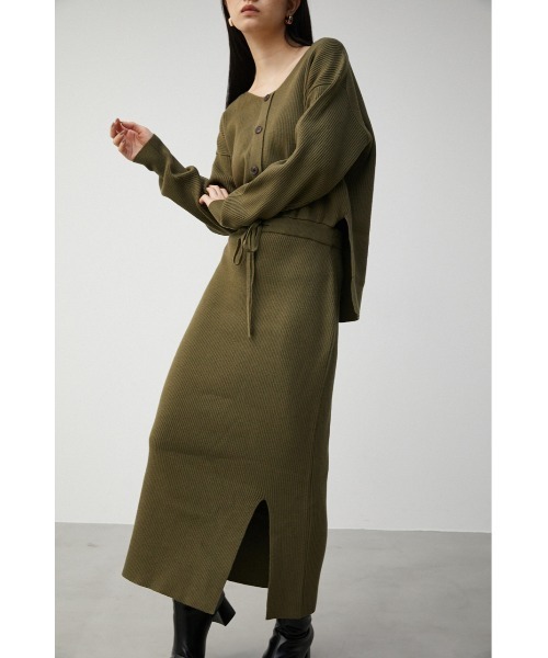 AZUL by moussy（アズールバイマウジー）の「FRONT BUTTON BLOUSING RIB OP/フロントボタンブラウジングリブワンピース（ワンピース・レディース・ダークベージュ/ブラック/カーキ/ボルドー・SMALL/MEDIUM）」の3枚目の写真