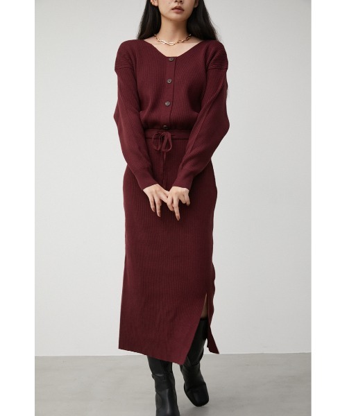 AZUL by moussy（アズールバイマウジー）の「FRONT BUTTON BLOUSING RIB OP/フロントボタンブラウジングリブワンピース（ワンピース・レディース・ダークベージュ/ブラック/カーキ/ボルドー・SMALL/MEDIUM）」の4枚目の写真