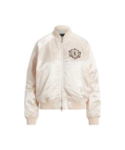 POLO RALPH LAUREN（ポロ ラルフ ローレン）の「ロゴ & クレスト サテン ボンバー ジャケット（MA-1・レディース・ナチュラル・L/M/S/XS/XXS）」の2枚目の写真