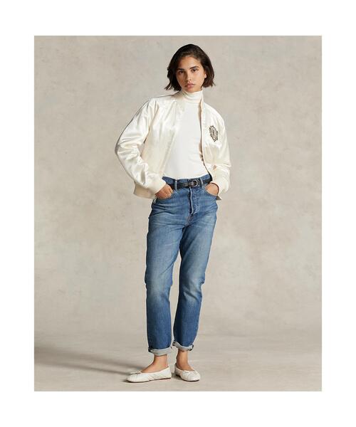 POLO RALPH LAUREN（ポロ ラルフ ローレン）の「ロゴ & クレスト サテン ボンバー ジャケット（MA-1・レディース・ナチュラル・L/M/S/XS/XXS）」の3枚目の写真
